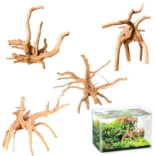 TENGWA Natural 4 PCS Driftwood for Aquarium 12-20cm Driftwood Random Design Terrarium Accessories Suitable for Indoor Decoration Aquariums and Reptile Tanks