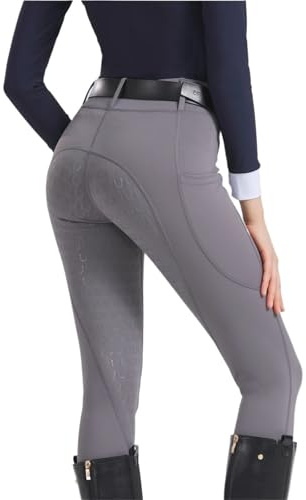GIYXHU Ridbyxor vår och sommar ridbyxor dam stickad hög stretch, smal passform silikon tight andningsbar, Grå, M