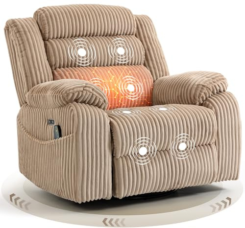 SINCRUMI Power Swivel Rocker Recliner Chair with Vibration & Heat for Adult | USB and Type-C Charging Port, Infinite Position, Electric Glider Rocking Chairs for Living Room, Nursery