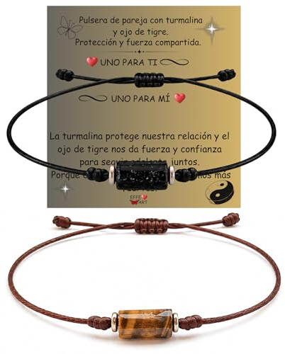 ®Pack pulseras para pareja. Pulsera turmalina negra, pulsera ojo de tigre, pulsera amatista, cuarzo rosa y otras piedras naturales. (turmalina negra+ojo de tigre)