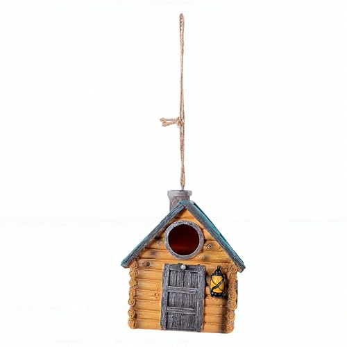 Haofy Nichoirs pour Jardin Extérieur, Décoration Rustique, Nichoir en Résine Peinte à la Main avec Toit de Chaume, Idéal pour Les Merles Bleus, Les Pinsons et Les Cardinaux. Nichoirs
