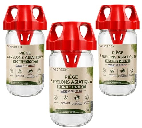 HORNET-PRO™ Trampa para avispa asiática y avispas, de vidrio, selectiva, reutilizable y ecológica para jardines y colmenas, fabricada en Francia, by Cuvigreen™ (3 x HORNET-PRO™)