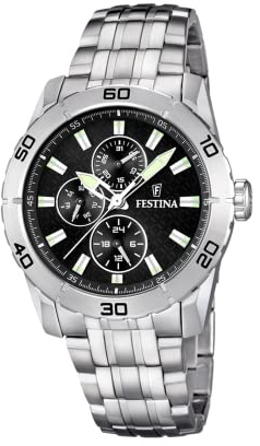 Festina Montre Homme Analogique en Acier Inoxydable 316L Argenté - Mouvement Quartz - Verre Minéral Haute Résistance - Étanche 5 ATM - Multifonction F16606 Special Prices