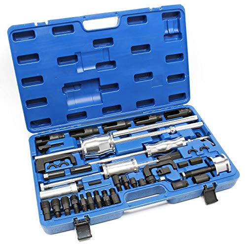 WilTec Coffret de 40 pcs. d’extracteurs d’injecteur CDI - avec 3 Marteau à Coulisse & Adaptateurs - Garage Dépannage - Outillage arrache-injecteurs Démontage Comptabilité Large