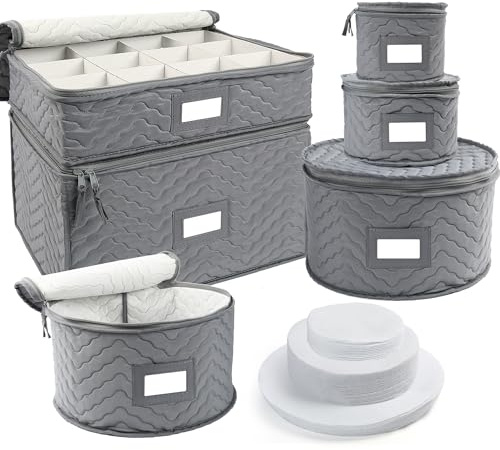 LotFancy 6 x Porcelain Quilted Storage Boxes for 12, 48 Felt Protectors with Cardboard Dividers Included