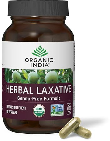 ORGANIC INDIA Herbal Laxative - Gentle & Natural Laxatives, Senna Free Formula, USDA Certified Organic, Non-GMO, Vegan, Synergistic Ayurvedic Herbs, Stool Softeners - 60 Capsules