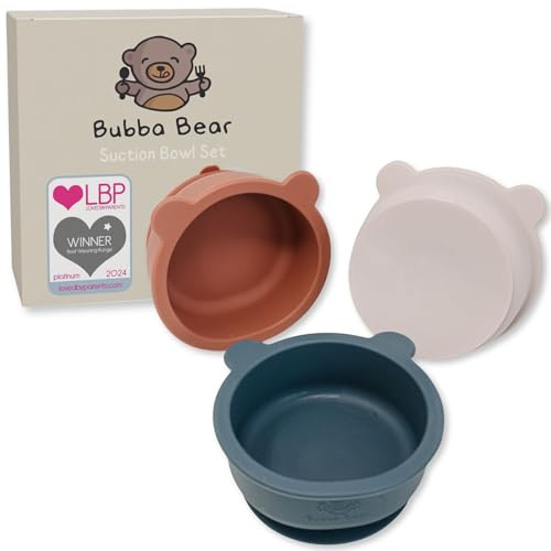 Bubba Bear Set di 3 ciotole per bambini con ventosa | Ciotola alimentare in silicone per bambini, bambini e bambini piccoli (rosso toscano)