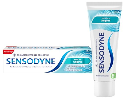 Sensodyne MultiCare Original Zahnpasta, 75ml, tägliche Zahncreme mit Fluorid, hilft bei schmerzempfindlichen Zähnen und Plaque zu entfernen