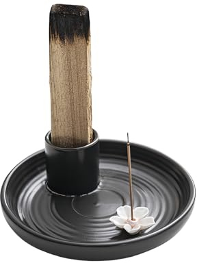 GOEDCH 4 en 1 Soporte de Incienso de Cerámica: Diseño Exclusivo Soporte de Cerámica para Palo Santo, Cuenco de Cerámica para Salvia Blanca para Hogar, Oficina, Yoga, Meditación (Negro