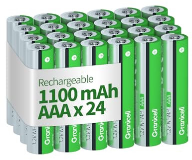 Granicell - Lote de 24 pilas AAA recargables (1100 mAh, alta capacidad, 1500 ciclos, 1,2 V, NiMH, baja autodescarga)
