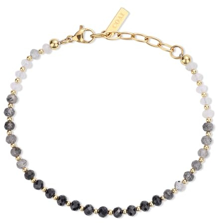 COAI Bracciale da Donna con Perline di Pietre Dure Sfaccettate, Bracciale Nero Spinello Quarzo Rutilato e Pietra di Luna