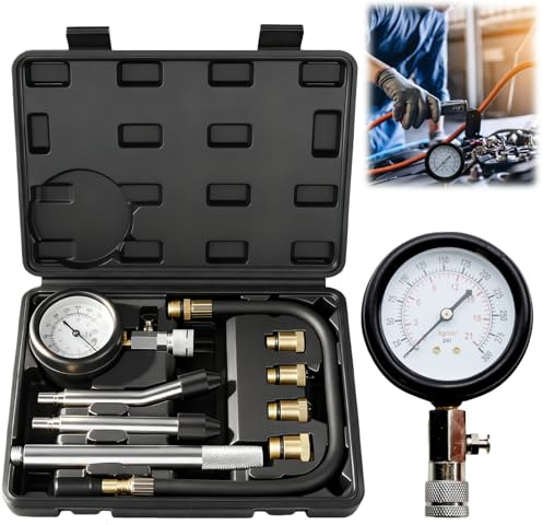 Behogan Kompressionsprüfgerät, Kompressionsprüfer Benzin Kompressionsmessgerät Kompressionstester, Kompressionsmesser mit 4 Adapter, 0-20 bar/0-300 psi Meßgerät Drucktester,M10 M12 M14 M18 für KFZ LKW