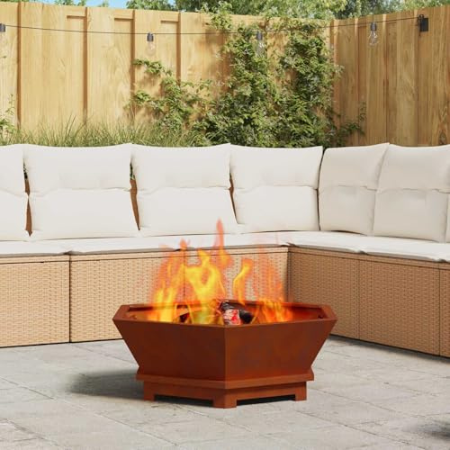 sephironlbb Eldstad brun av väderbeständigt stål 75 x 75 x 28 cm, robust design för trädgård och terrass, perfekt för uppvärmning och grillning utomhus, hållbar och mobil