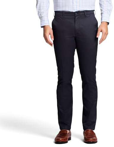 IZOD Men's Performance Stretch Straight Fit Flat Front Chino Pant, Navy, 32W x 29L