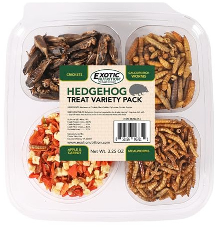 Hedgehog Treat Variety Pack - Healthy Natural Treat Sampler - Mealworms, Black Soldier Fly Larvae, Crickets, Apples, Carrots - Value Package