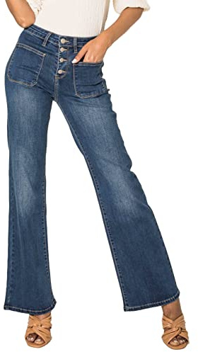 Nina Carter P139 - Pantalones vaqueros para mujer, corte acampanado, cintura alta, aspecto desgastado, Azul Oscuro P139n, XS
