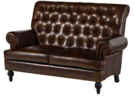 MASSIVMOEBEL24.DE Chesterfield #106 Divano 2 posti - Vera Pelle/Marrone 140x84x94