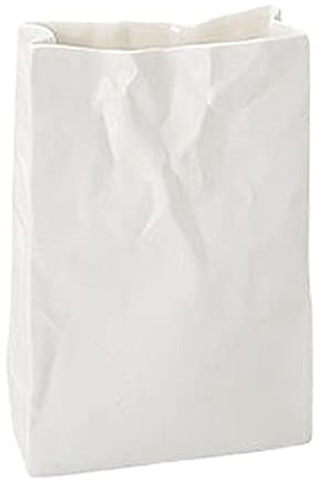 MUMIAO Crinkle Ceramic Vase - White Modern Rectangular Vase for Flowers, Dining Room, Kitchen