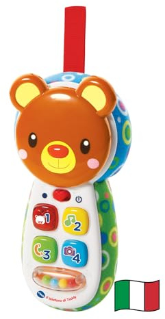 VTech Il Telefono di Teddy, Telefono per Bambini Interattivo, Impara i Colori e i Numeri, Cellulare con Clip, Gioco Neonato con 4 Canzoni e 15 Melodie, Lingua Italiana, Batterie Incluse, 6-36 Mesi