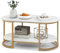 COSTWAY Faux Marble Coffee Table, Modern 2-Tier Center Table with Wide Tabletop & Open Storage Shelf, Gold Frame Oval Cocktail Table for Living Room Bedroom (White + Gold)
