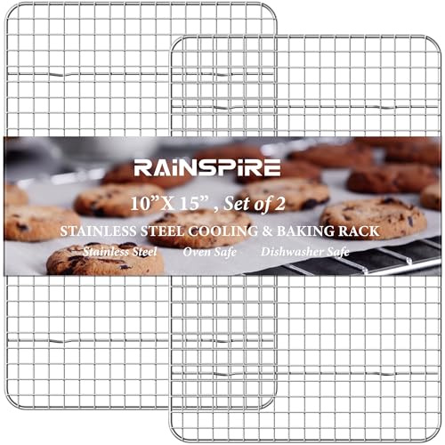 Oven-Safe Dishwasher-Safe 100% 304 Stainless Steel Cooling Rack 10 x 15 Heavy Duty Tight-Wire Set of 2 Fits Jelly Roll Pan Half Sheet Pan