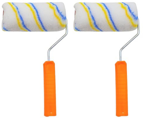 POFET 2-teiliges 6-Zoll Farbroller für Wandfarbe, Farbwalze, Malerrolle für Wandfarbe, Fassadenfarbe, Malerwalze, Kurzflor, Malerbedarf mit Griff aus Kunststoff, Fassadenroller