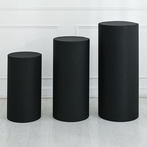 QUARKZMAN Juego De 3 Fundas De Pedestal Cilíndrico Negras De Spandex, Funda De Pedestal Para Decoración De Fiestas, Solo Contiene Fundas Cilíndricas (Tela Elástica - Grande)