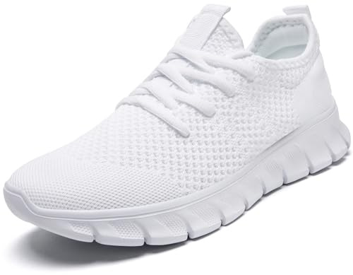 CMNZHK Men Running Tennis Shoes Gym Fashion Sneakers Walking Workout Shoes Athletic Slip on Breathable Mesh Comfortable Lightweight Casual Sport Shoe White 13.5