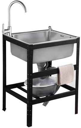 Evier Cuisine Multifonction Évier Inox Autoportant avec Robinet et Supportm, Évier Utilitaire Plonge Inox pour Cuisine, Restaurant, Garage, Jardin(52 * 38cm)