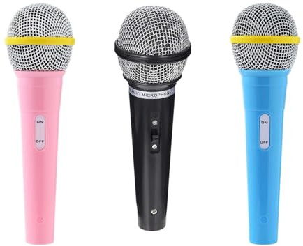 3 Piezas Micrófonodesimulación,MicrófonoJuguetedePlástico,Accesorios de micrófono Falsos,MicrófonoFalsoDePlástico,MicrófonoDeJuguete,para actuaciones, escenarios, etc. (Azul + Rosa + Negro)