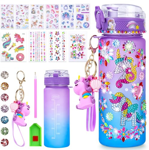 Regalos de unicornio para niñas 5, 6, 7, 8, 9, 10 años, botella de agua DIY, manualidades, unicornio, regalos con pintura de diamantes, juego de manualidades para niños y niñas, ideas de regalo de 4 a