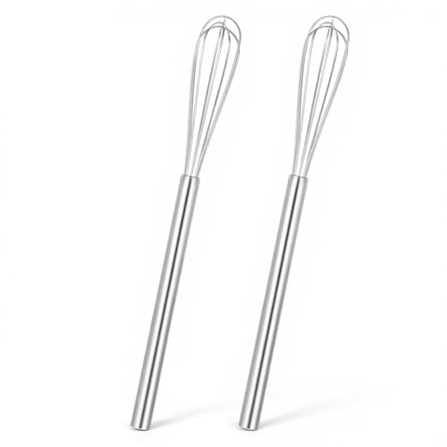 Ptwola 2-pack mini visp liten rostfritt stål visp 26 cm visp set för ägg kaffe såser ost och bröd omrörning blanda skumning