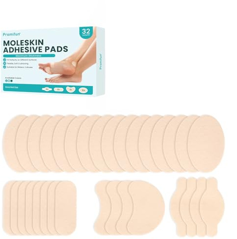 Apósitos adhesivos para ampollas en los pies - Promifun 32ct de 4 formas diferentes, Moleskine para pies, dedos, talones y dedos de las manos, Previene ampollas, callos, juanetes y rozaduras - Beige