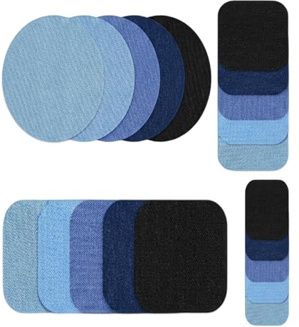 Juego de 20 parches para planchar vaqueros, para planchar, en 5 colores y 4 tamaños, para planchar, con pegamento fuerte, para reparación y decoración, ropa