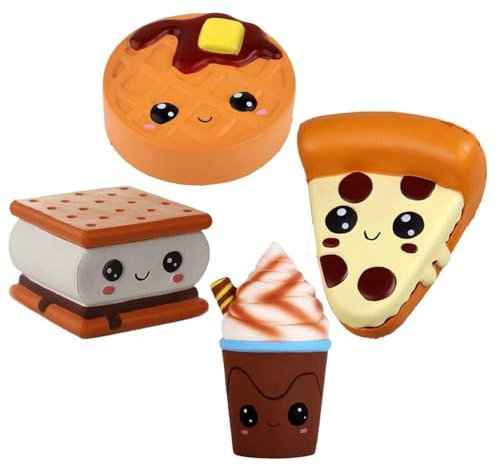 ANBOOR 4 Teile Spielzeug drücken Smore Waffelkuchen Pizza Milchshake-Becher Squishy Kawaii Weicher, langsam ansteigender, süß duftender Squishy Stressabbau