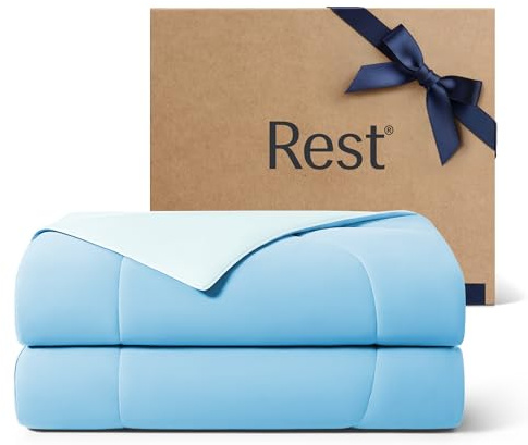REST® Evercool® Cooling Comforter, Full/Queen, Blanket for Hot Sleepers, All Season Bedding to Keep Cool for Night Sweats, Breathable Lightweight Blanket, 90x90 Inches, Aqua Blue