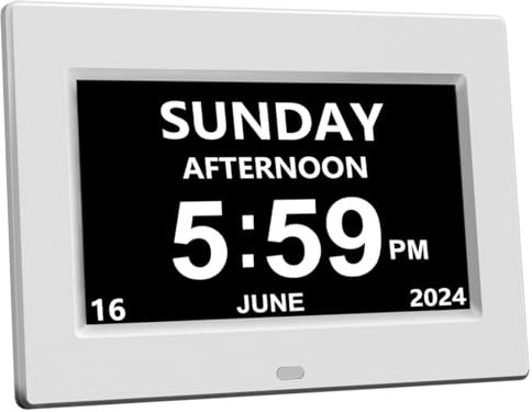 CAZOKASI Clock With Day And Date For Elderly Calendar Digital Alarm Options, Level 5 Auto Dimmable Display,Extra Large Impaired Vision（No Power adapter）