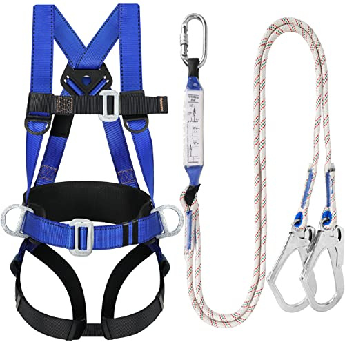 TT TRSMIMA Safety Harness Fall Protection Kit: Full Body Roofing harnesses with Shock Absorbing Lanyard - Updated Comfortable Waist Pad