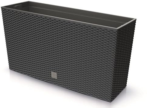 Blumenkasten Blumenkübel Blumentopf Pflanzkasten Balkonkasten Rattan Optik Pflanzgefäß Middle 77cm x 41cm mit Pflanzeinsatz (Anthrazit Rattan)