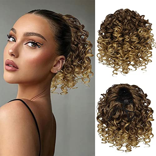 RUWISS Afro Kinky Pferdeschwanz Haarteil Haarverlängerung Locken mit Kordelzug Blonde Kunsthaar Ponytail Extension für Damen Gewickelt Zopf Ponytail 15cm (6 Inch (Pack of 1), T33/27)