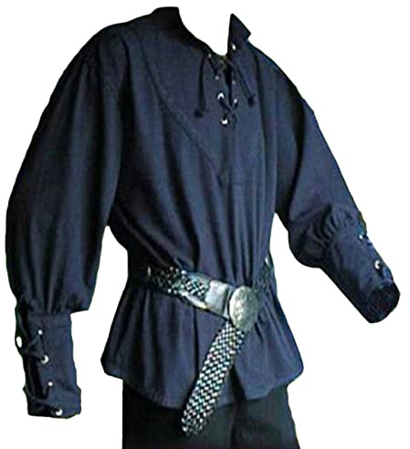Tunique médiévale pour homme tunique LARP chevalier chemise rock robe cosplay costume Halloween fête médiévale costume viking renaissance col haut chemise, XL