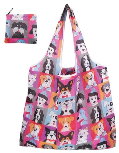 YzmrBdqc Große Wiederverwendbare Einkaufstaschen, Doggies Faltbare Einkaufstasche, Wasserdichte Tasche, Leichte Handtasche Schnelltrocknend Reißfest für Einkaufen, Reisen, Picknick (60x46cm)