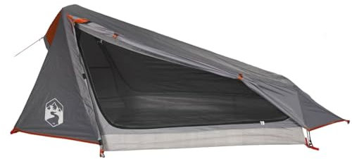 vidaXL Tunnelzelt 1 Personen, Campingzelt mit Netzwände, Wasserdicht Gartenzelt mit abnehmbarem Überzelt, Zelt, Grau Orange 185T Polyester