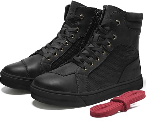 BORLENI Motorradschuhe Herren Sommer Motorradstiefel Männer lässige atmungsaktive Leder motorrad sneaker reissverschluß mit Schaltpolster, Rutschfeste Sohle(Schwarz, 42)