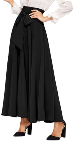 EMOTTOS Jupe Maxi Noir Femme, Taille Haute, Nœud Papillon, A-Ligne, XL