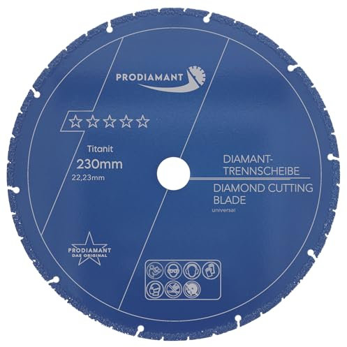 PRODIAMANT Disco de corte de metal Multicut Titanit 230 mm x 22,2 mm para amoladora angular separa metal, aluminio, piedra, hormigón, plástico, materiales compuestos, diseños mixtos con muy poco