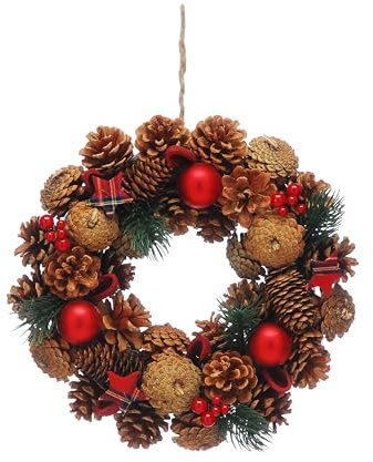 Festive Productions 30cm Christmas Wreath – Red Berries and PInecoes - Christmas Decoration, Perfect for Front Doors and Home - Decorative Wreath