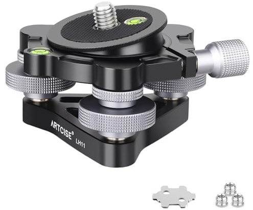 Base de nivelación de tres patas, diámetro de 85 mm, máquina de nivelación de cámara, aluminio, placa estática ajustable -15°/+15°, 3 niveles, 3 ruedas, precisión +/-5 grados