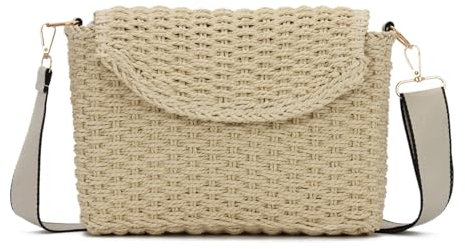 EVEOUT Rattan Umhängetaschen Damen Sommer Stroh Crossbody Korb Tasche Weide Geflecht Schultertaschen Boho Strohtasche mit Schultergurt