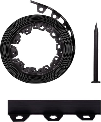 Flexible Garden Edging Border 32ft (10m) | 6cm with 20 Pegs High Black Landscape Lawn Edging | Durable Plastic Flower Bed Border Edging | Weather-Resistant & Easy-Cut Outdoor Landscape Divider